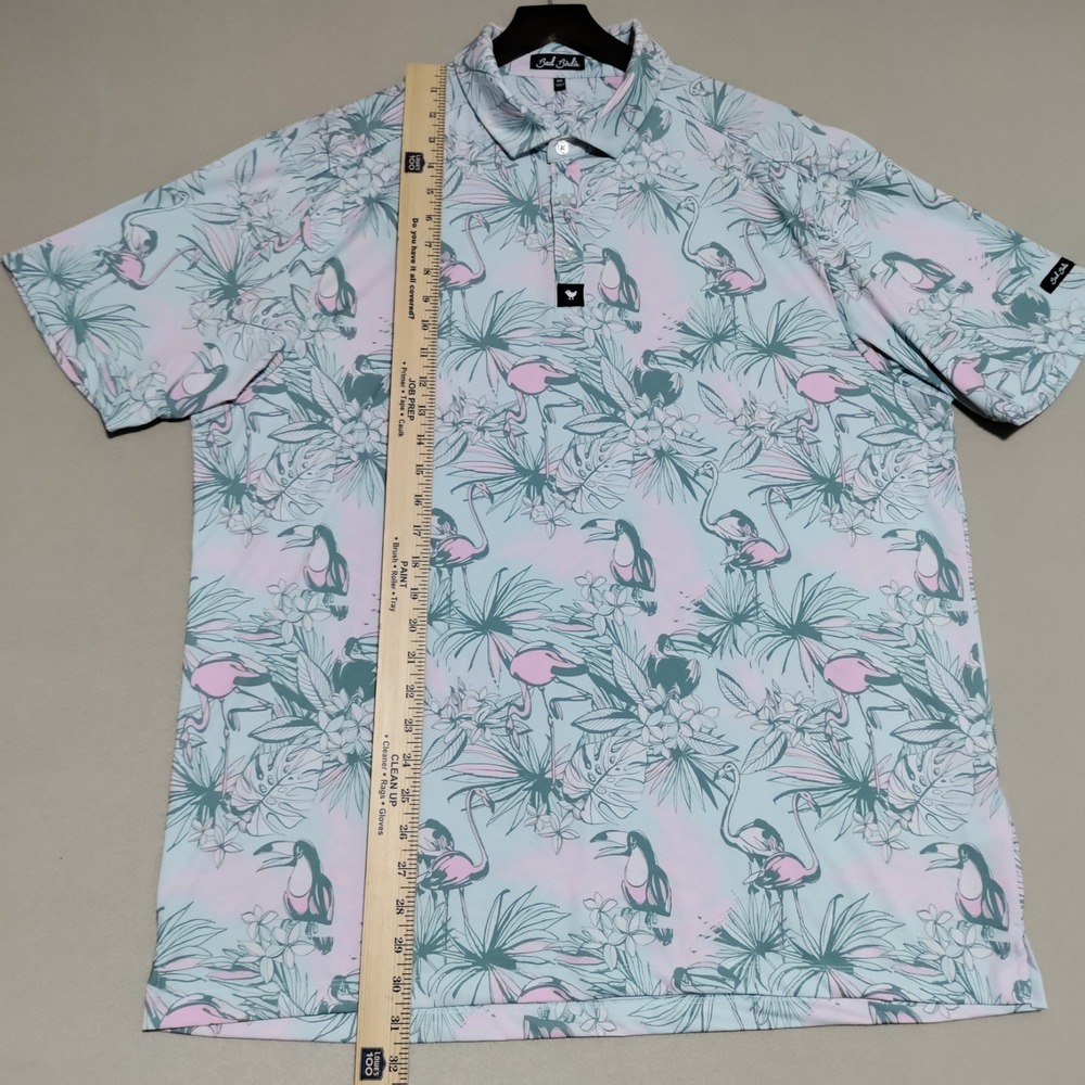Bad Birdie Tropical Watch Golf Polo Mens 2XL Flamingo Toucan Hawaiian Pastel AOP - Picture 13 of 16